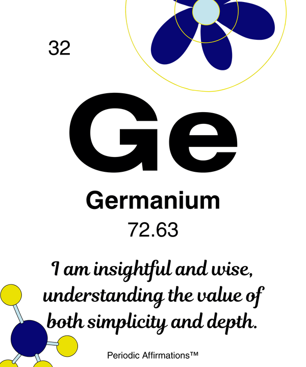 32. Germanium (Ge) – "I am insightful and wise understanding the value of both simplicity and depth."