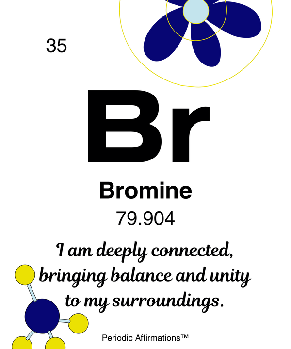 35. Bromine (Br) – "I am deeply connected bringing balance and unity to my surroundings."