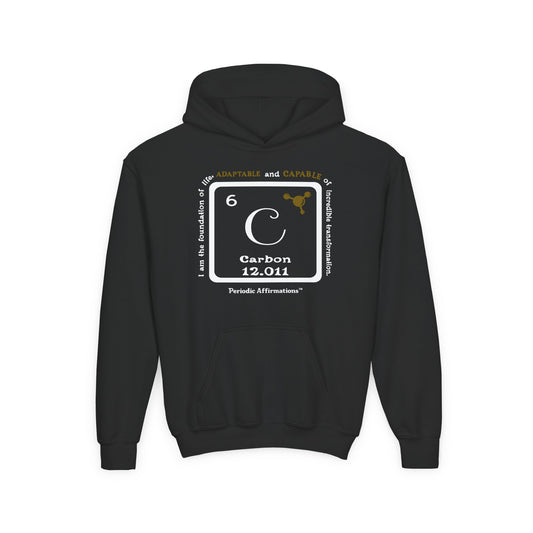 Periodic Affirmations™ Youth Hoodie Element 6 C Carbon