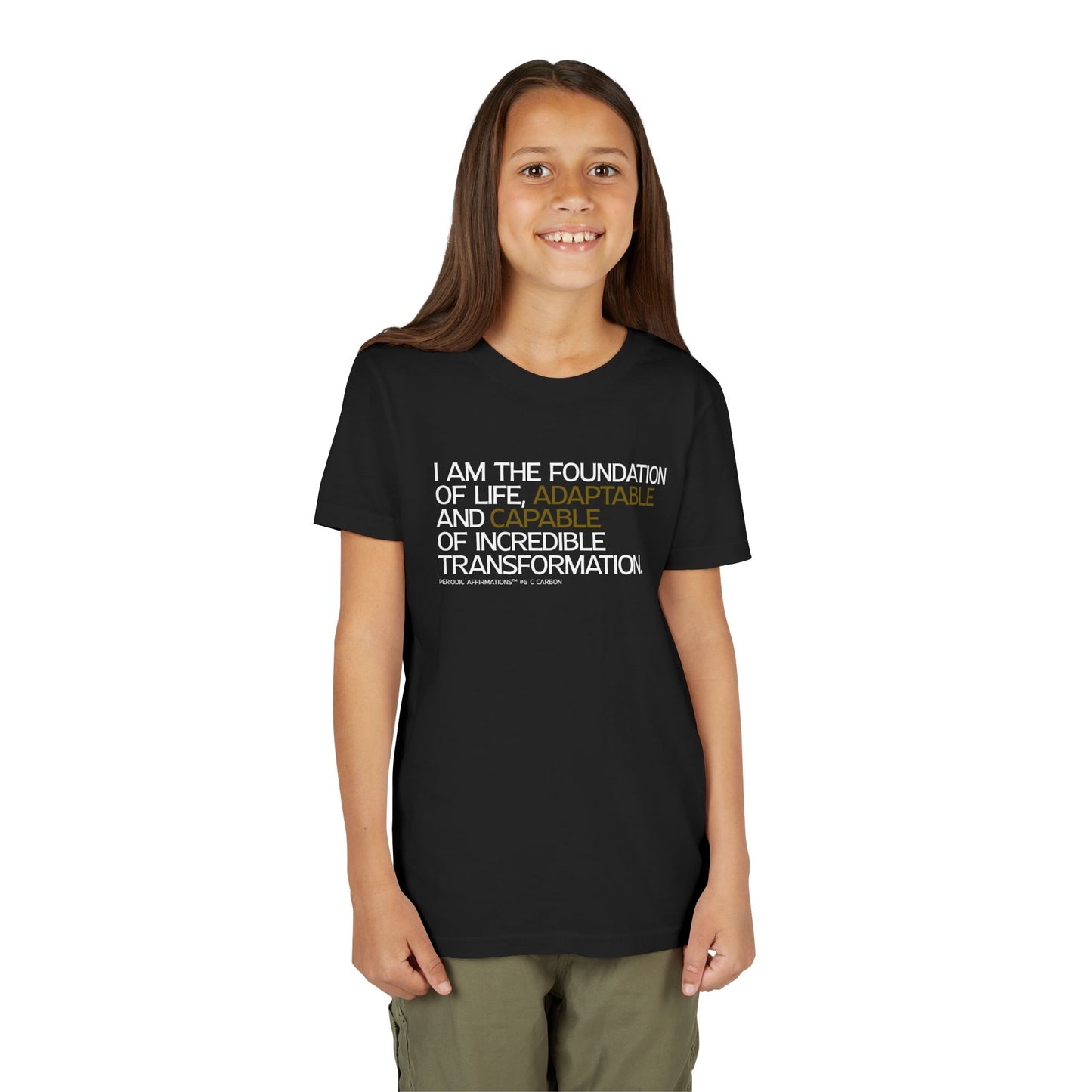Periodic Affirmations™ Youth T-Shirt (V2) Element 6 C Carbon