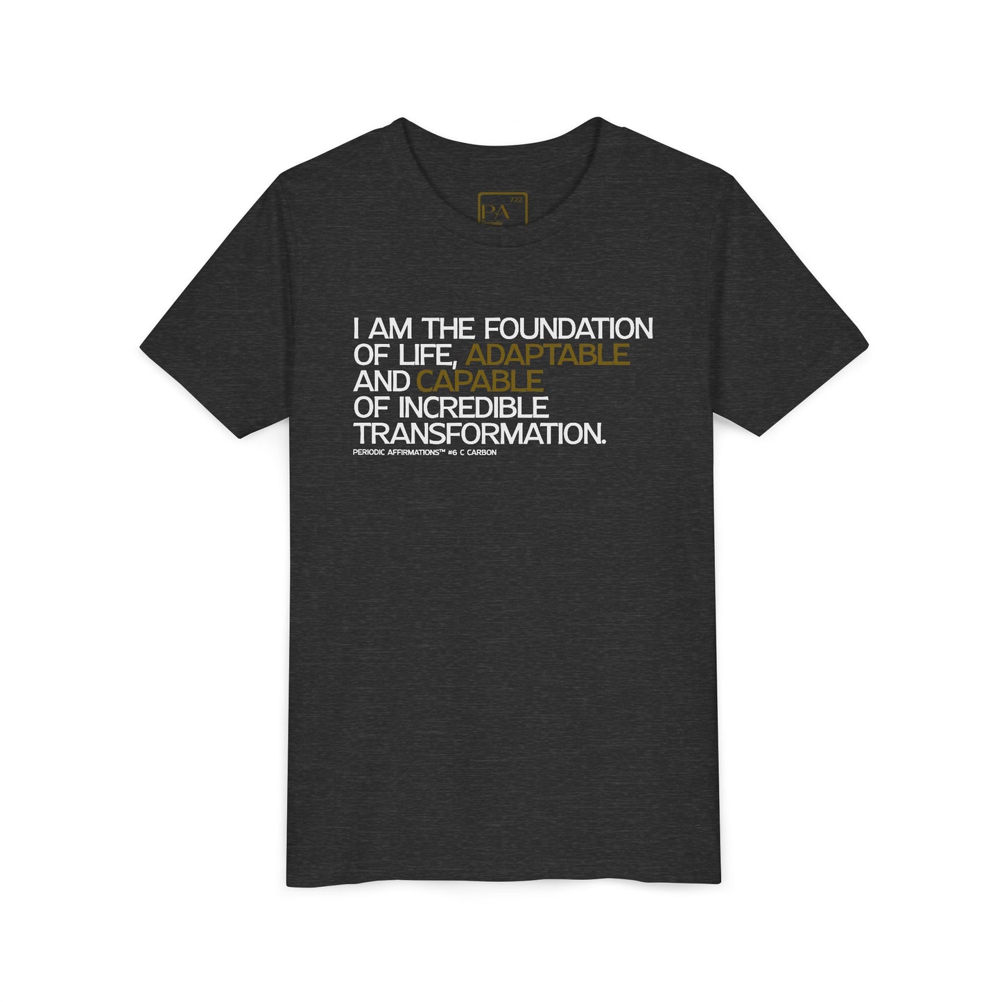 Periodic Affirmations™ Youth T-Shirt (V2) Element 6 C Carbon