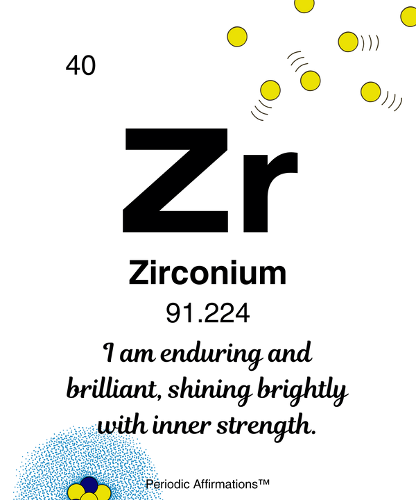 40. Zirconium (Zr) – "I am enduring and brilliant shining brightly with inner strength."